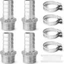 Stainless Steel Barbed Hose Fittings, 1" Hose Barb to 1" Male NPT Home Brew Fitting Water Fuel Air, Hose Barb Fittings Air Hose Repair Kit, Barbed Adapter with Hose Clamp, 9PCS