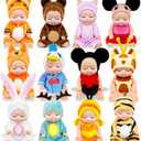 12 Pcs Mini Baby Dolls,4 inch Lifelike Realistic Tiny Baby Dolls with Animal Clothes, Cute Baby Doll Gifts for Girls Kids Birthday Baby Shower