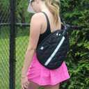 Jillian Backhand Black Striped 12 x 16 Inch Quilted Nylon Womens Pickleball Sport Sling Bag, JPB101