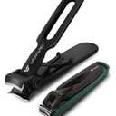 Nail Clipper Set 2 Pack, Heavy Duty Toenail Clippers for Thick Toenails and Sturdy Finger Nail Clippers with Catcher, Ultra Sharp Stainless Steel Nail Cutter for Men Women Adult