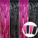 BEISHIDA 4 Pcs Hot Pink Black Door Streamers Curtain Party Streamers Backdrop Pink Party Hot Pink Wall Background for Party Decoration Photo Booth Props(3.28 ft x 6.56 ft)