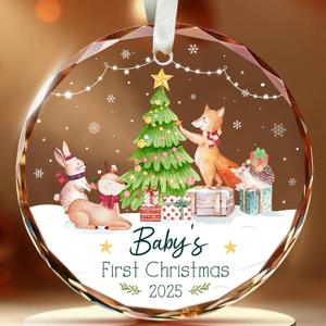 Glass Ornament Babys First Christmas 2025  Glass Holiday Tree Decoration & Keepsake, Newborn Gift for Boys or Girls, Elegant Christmas Decor for New Parents and Families