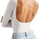 SUUKSESS Women Backless Y2k Long Sleeve Bodysuit Double Lined Open Back Sexy Basic Top Size S.