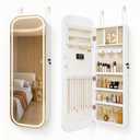 Fiqevs Wall/Door Mirror Jewelry Cabinet, Mirror with Storage and Light