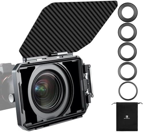 K&F CONCEPT Matte Box, DSLR Camera Matte Box with Carbon Fiber Top Flag, with 67/72/77/82/95mm Adapter Rings for 4x5.65 ND UV Filter/Circular Filter