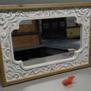 WREVERW Rustic Wood Frame Wall Mirror, Distressed White Floral Carved Design, Vintage Farmhouse Decorative Mirror for Living Room, Bedroom, Bathroom, or Vanity, 16"x22"