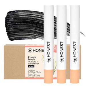 Honest Beauty 2-in-1 Extreme Length Mascara, Lash Primer, 3-Pack, Cruelty-Free, Safe for Sensitive Eyes, 0.27 fl oz each (pack of 3)