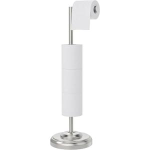 Toilet Paper Holder Stand with Storage – 4 Extra Rolls –Brushed Nickel Toilet Paper Holder for Bathroom – Sturdy Base, Classic Retro Style, Space-Saving Bathroom Storage Organizer, Sliver