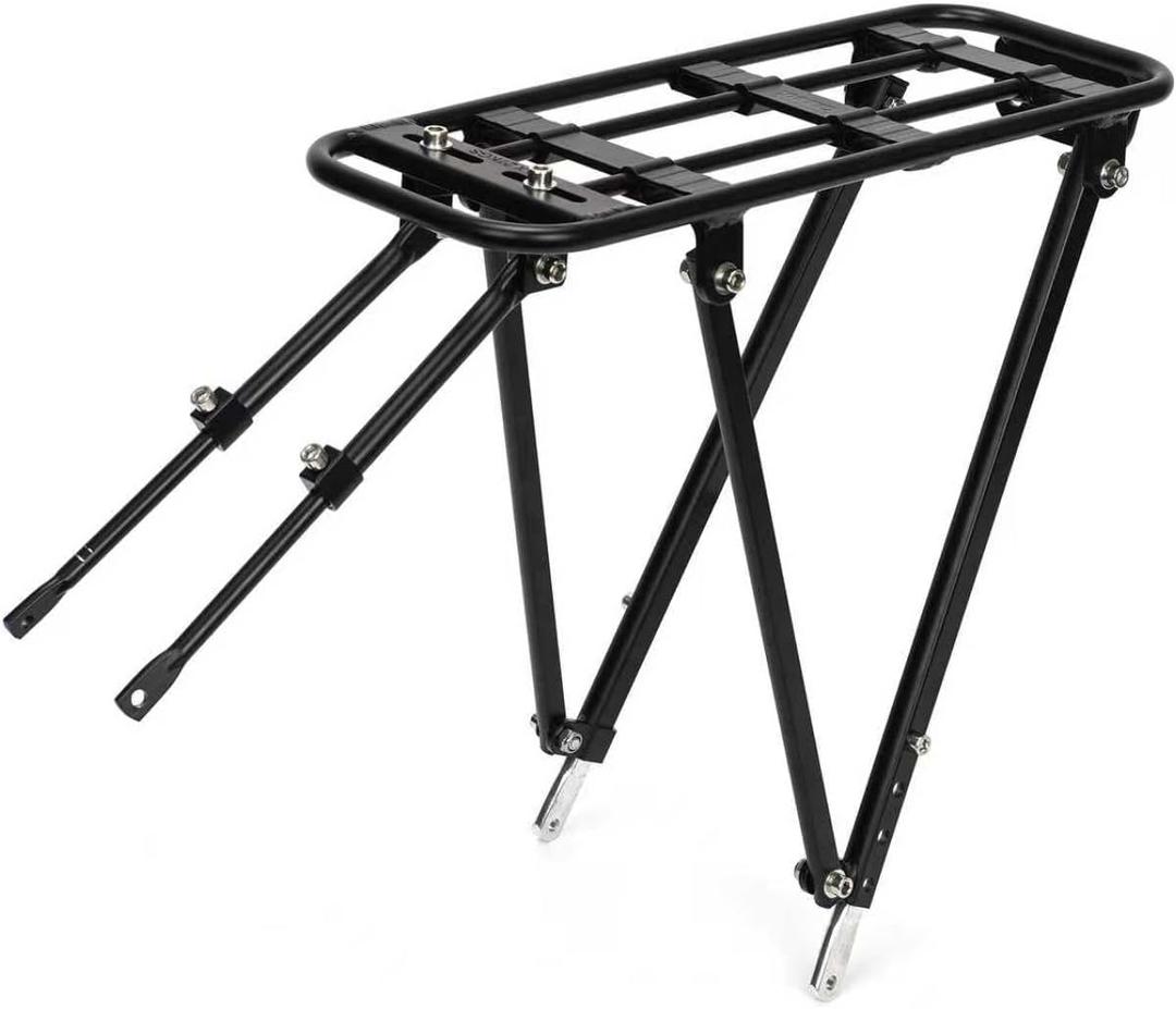 Bike Rear Rack Aluminum: Fits Most 26-29" No Disc Brake & Some Disc Brake Bikes (See The Image Gallery to Check Compatibility), 60lbs Capacity Bike Cargo Rack, Assembly