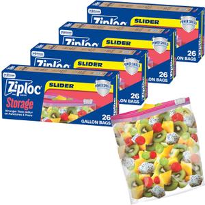 Ziploc Gallon Food Storage Slider Bags, Power Shield Technology for More Durability, 104 Bags Total