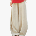 IXIMO Women's Casual Cotton Linen Baggy Pants with Elastic Waist Relax Fit Lantern Trouser Size S