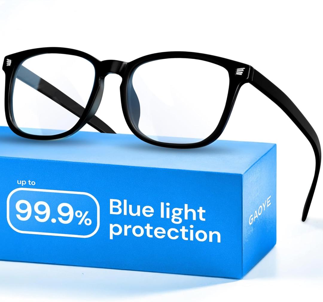 Gaoye Black Blue Light Glasses for Computer & Gaming - Anti UV Ray Lenses, Scratch-Resistant & Comfort Fit (Medium)