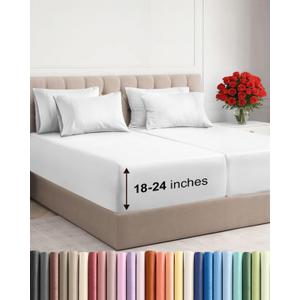 Extra Deep Split King Sheet Set - 7 Piece Breathable and Cooling Sheets - Hotel Luxury Bedding for Women, Men, Kids & Teens - Easy Secure Fit - Soft, Wrinkle Free & Comfy - Extra Deep Pockets - White