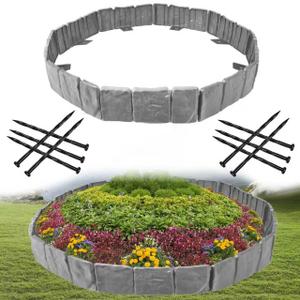 Garden Edging Border with Anchoring Spikes,Plastic Landscape Edging Border Imitation Stone Fence for DIY Outdoor Yard Landscaping (20pcs/16 FT, Gray)