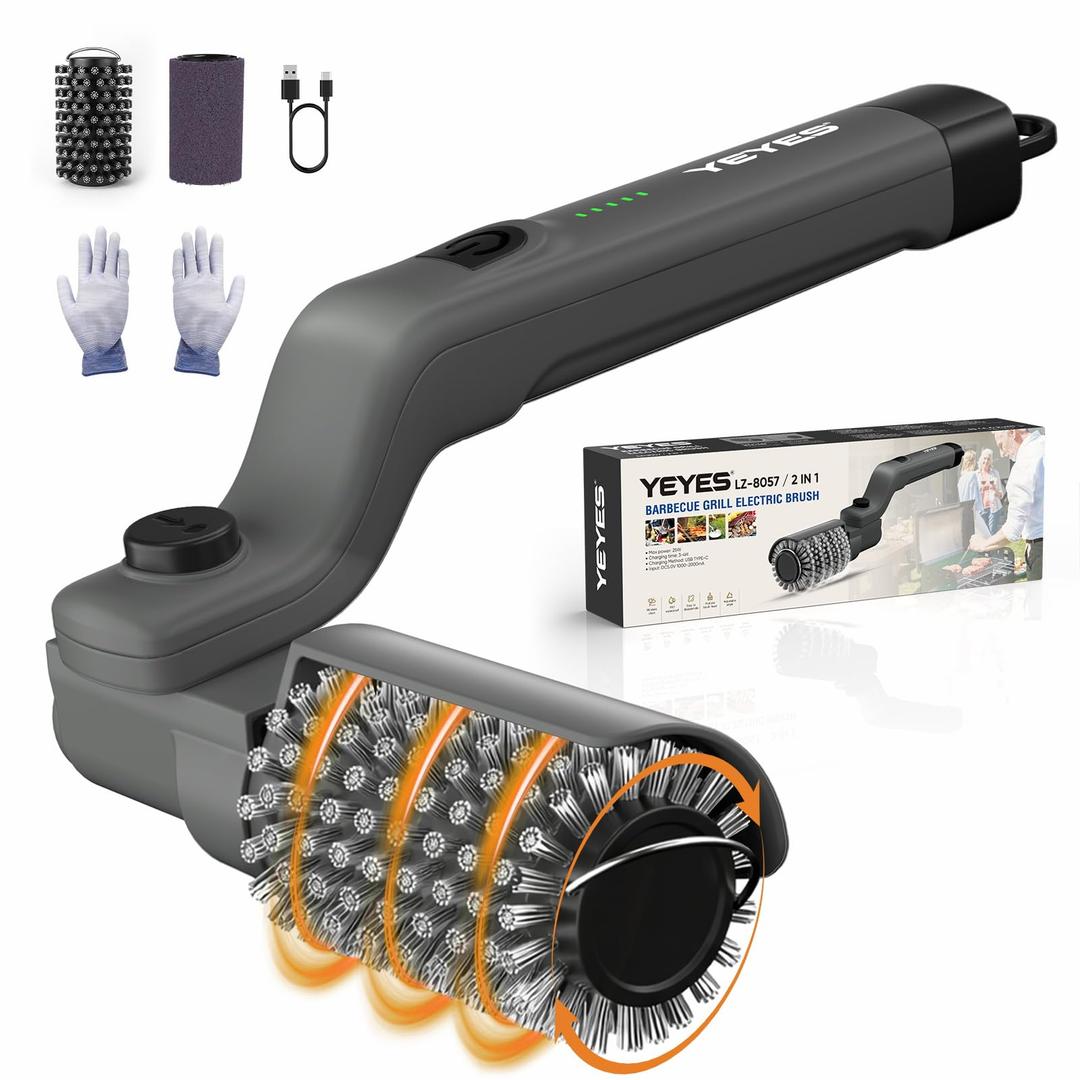 YEYES Electric Grill Brush for Outdoor Grill - 3-Speed Cordless Rechargeable Cleaner with 7-Angle Adjustable Head, Powerful Rotation BBQ Scrubber for Porcelain and Charcoal Grates (Charcoal Gray)