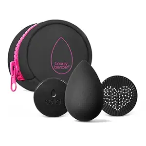 Beautyblender® | Besties Charcoal Blend & Cleanse 3-Piece Starter Set, Pro Black Makeup Sponge + Solid Charcoal Cleanser .558 oz + Silicone Scrub Mat + Travel Case, Made in USA, Vegan, Cruelty Free