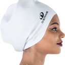 Dsane Extra Large Swimming Cap for Women and Men,Special Design Swim Cap for Very Long Thick Curly Hair&Dreadlocks Weaves Braids Afros Silicone Keep Your Hair Dry (white)