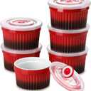 Vancasso 6 oz Ramekins with Lid, Porcelain Creme Brulee Souffle Dishes, Red Pudding Custard Cups Ramiken for Baking, Dishwasher and Oven Safe, Set of 6
