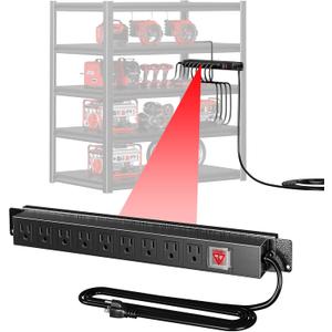 9 Outlet Power Strip for 24 inch Wide Shelf,Metal Shelf Accessories Adjustable Easy Charging Easy to Install Heavy Duty Steel Metal for Garage Kitchen Living Room