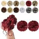 2 PCS Messy Bun Hair Piece Wavy Curly Scrunchies Synthetic Chignon Ponytail Hair Extensions Thick Updo Hairpieces for Women Girls(Dark Red)