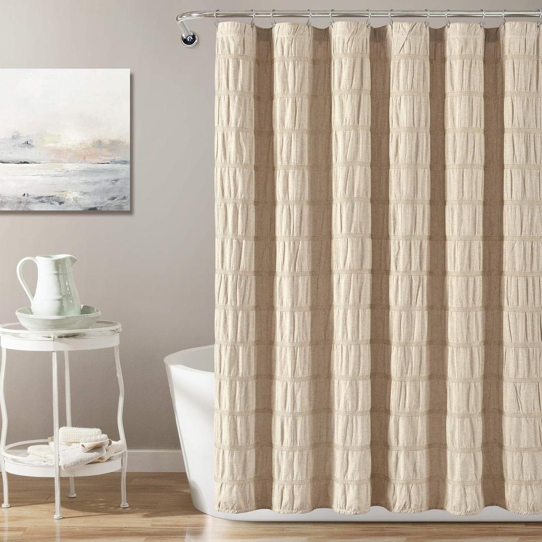 Lush Decor Waffle Stripe Cotton Blend Shower Curtain Single 72" W x 72" L Taupe - Beige Shower Curtains for Bathroom - Bathroo Curtain - Modern Decor