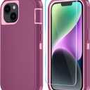 Phone Case for iPhone 14 Plus Case with HD Screen Protector, Heavy Duty Shockproof & DustProof & Dropproof 3-Layer Cover Phone Case for iPhone 14 Plus (6.7'')(WineRedPink)