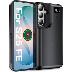 NEWDERY Battery Case for Galaxy S25 FE, 10000mAh Portable Protective Charging Case Backup Power Bank Battery Pack, Sync-Data Supported, Digital Display, Compatible with Samsung Galaxy S25 FE 6.7‘’