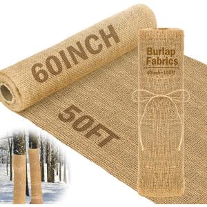 Buryeah 60 Inch x 50 ft Burlap Fabrics Roll Natural Burlap Garden Multipurpose Weed Barrier Garden Landscape Blankets Cloth Weed Barrier Fabric Jute for Outdoor Home Craft Shrubs Party Decor