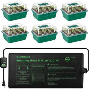VIVOSUN 6-Pack Seed Starter Trays with 10"x20.75" Seedling Heat Mat, Self-Adjusting Dual Digital Display Temperature Controller, 72-Cell Seed Starter Kit with Humidity Dome, Reusable Propagation Trays