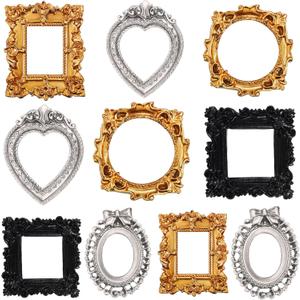 Vicenpal 10 Pcs Vintage Mini Picture Frames Baroque Antique Small Resin Jewelry Display Table Frame for Christmas DIY Photo Holiday Party Decoration (Black,Gold,Silver)