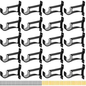 20-Pack Heavy Duty Black Curtain Rod Brackets Aluminum Alloy & PVC Wall Mount Hooks for 1 to 1.2 Drape Rods Rust-Proof, Sturdy Support for Indoor/Outdoor Use