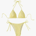 Women's 2 Piece High Cut String Bikini Set Tie Side Wireless Halter Swimsuits Beach Swimwear, Size Small