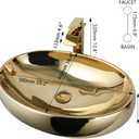 23 Inch Bathroom Vessel Sink Gold Ceramic Sink Bowl with Waterfall Faucet and Pop-Up Drain Combo, Modern Vessel Sink Above Counter Oval Bathroom Sink Basin, 23.2 x 16.4 x 6