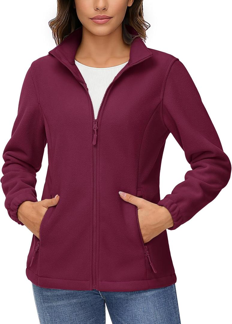 TACVASEN Women's Soft Fleece Jacket Lightweight Full Zip Sweatshirts Coat Casual Winter Warm Sweaters with Pockets (Red, S)