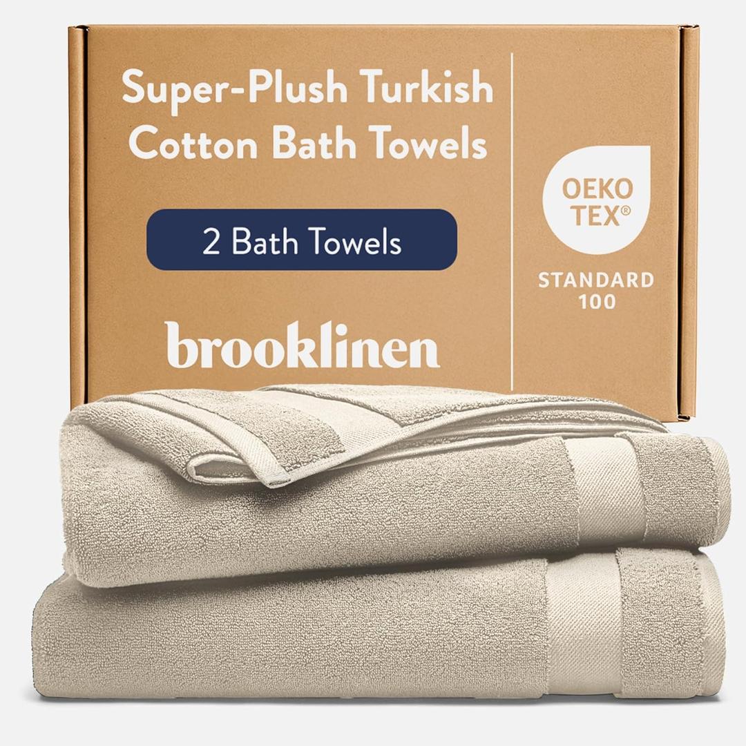 Brooklinen Super-Plush Turkish Cotton Bath Towels, Stone Beige, Bath Towel 2-Pack