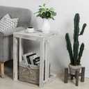 MyGift Shabby Whitewashed Wood C Shaped Side Table End Table, Under The Couch TV Table for Living Room