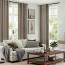 Taupe Brown 105 Inch Curtains Neutral Linen Semi Sheer Bronze Grommet Non-See-Through Drapes Farmhouse Boho Shabby Chic Window Floor To Ceiling Curtains 105 Inches Long 2 Panels Set for Living Room