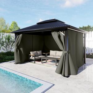 BPS 10' x 13' Gazebo Privacy Curtains with Double Zipper, 4-Panels Side Wall Universal Gazebo Side Panels Replacement for Patio, Outdoor Canopy, Garden and Backyard (Curtain Only) (Gray)