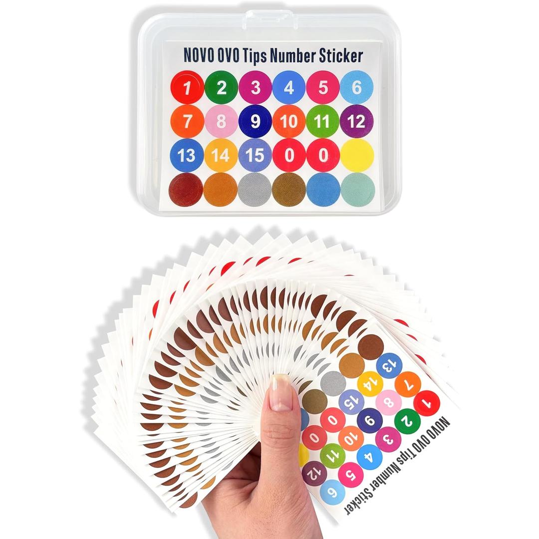4 x NOVO OVO Nail Tips Number Stickers 24 Colorful Small Number Labels with 7 Blank DIY Stickers for Manicure Boxes, Color Cards, Nail Polish Bottles, Easily Classified and Organized