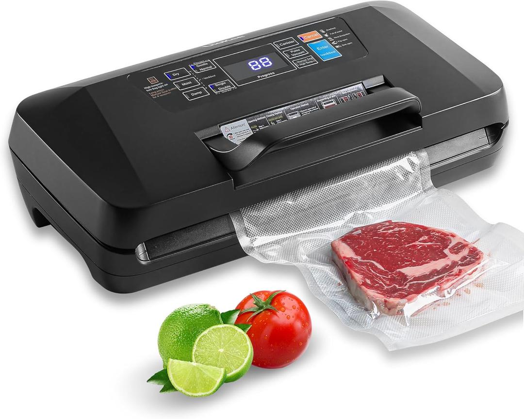 95Kpa Vacuum Sealer Machine for Food, 10-in-1 Presets with Sous Vide Mode, Double Heat Seal, Built-in Cutter & Bag Storage, Dry/Moist/Liquid, Compact Design, Easy-Lock Handle, Commercial Grade