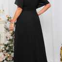 Talisea Plus Size Formal Dresses - V Neck Flutter Sleeves Evening Gowns Bridesmaid Wedding Guest Chiffon Long Maxi Dress (14W, Black)