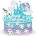 8 Pcs Cute Anime Birthday Cake Toppers, Snow Theme Princess Cake Decorations for Ice Party Supplies
