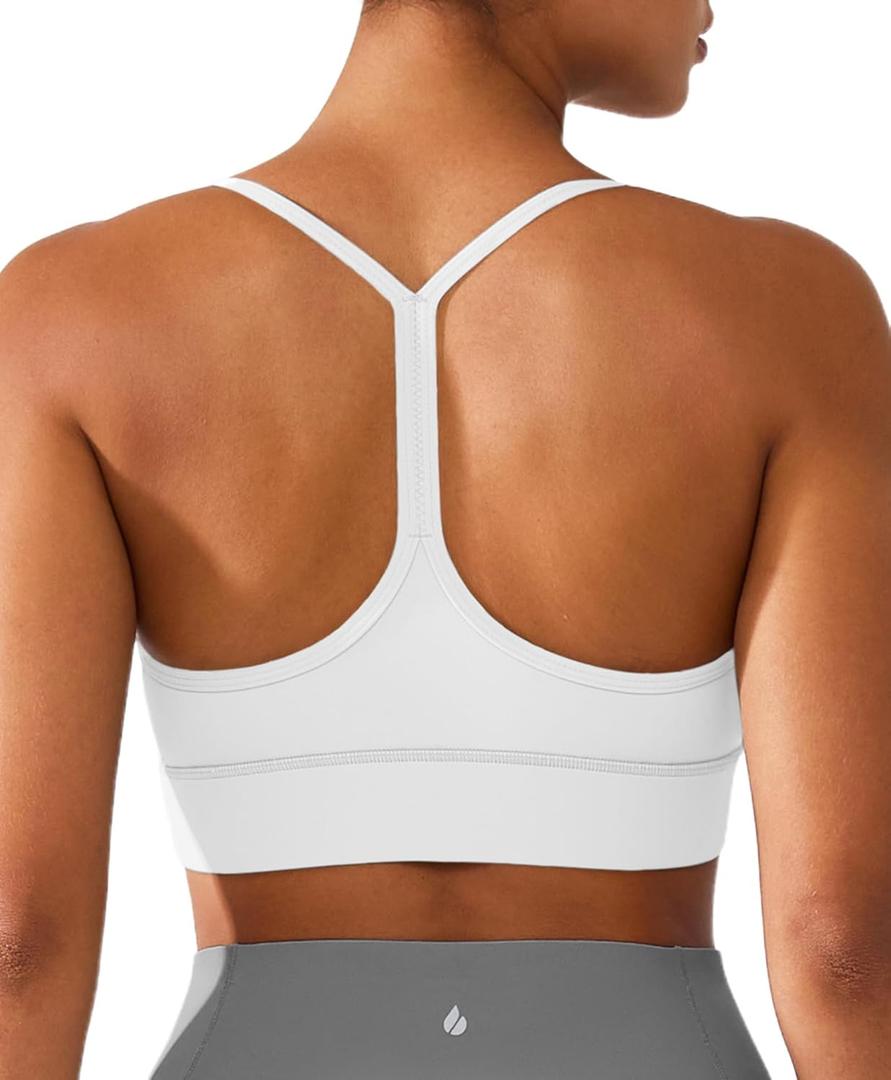 BRXL Y Back Sports Bras for Women Padded Racerback Low Impact Soft Thin Strap Workout Yoga Gym Casual (Medium, White)