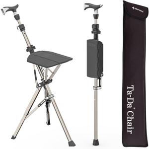 Ta-Da Chair Series 1 Pro, Portable Trekking Hiking Pole, Folding Walking Stick with Seat, Walking Cane with Chair, Foldable Chair, Lightweight Aluminum, Easy Carry and Storage, Anti-Slip (Black)