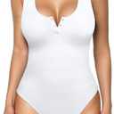 Popilush Bodysuits for Women Tummy Control Henley Going Out Outfits Shirts Body Suits Thong Button Down Tank Tops, 3XL/4XL, White 