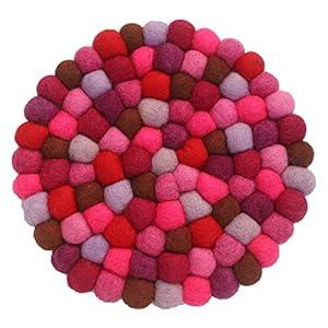 Ezhippie 20 CM Woollen Pot Trivet with Heat Resistance, Handmade Non Slip Pan Holder from Nepal, Trivets for Kitchen, Pots, and Pans Protect Tables and Worktops, Absorbent Felt Ball Pad, Round-5
