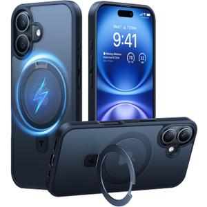 TORRAS Magnetic for iPhone 16 Case with Stand, Built-in Stand Compatible with MagSafe, 3X Military-Grade Protection, Translucent Slim Phone Case for iPhone 16 6.1'', Matte Black (iPhone 16 6.1 inch, Black)