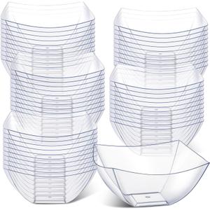 Tanlade 50 Pcs Clear Serving Bowls 8 oz Square Plastic Bowls Disposable Snack Salad Dishes Small Party Candy Bar Containers Taco Bar Serving Dishes for Buffet Chips Fruit