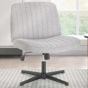 Sweetcrispy Criss Cross Chair Legged, Armless Office Wide Desk Chair No Wheels, Swivel Vanity Height Adjustable Fabric Modern Computer Task Seating for Home - Grey