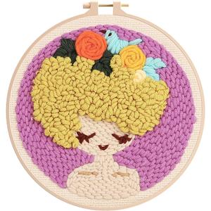 Punch Needle Kits Adults Beginner DIY Cute and Unique Cartoon Girl 8 in Hoop Embroidery Set for Beginners Perfect Gifts for Women, Moms, and Grandmas (Garden Girl)